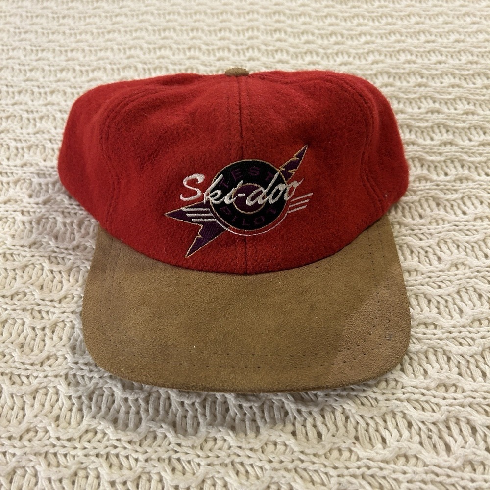 Vintage Red ski-doo "test pilot" leather bill felt hat.‎